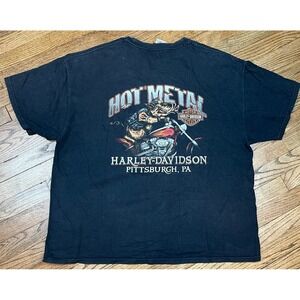 Vintage Harley Davidson Motorcycle Pig Riding Hog Shirt Short Sleeve Men's 2XL